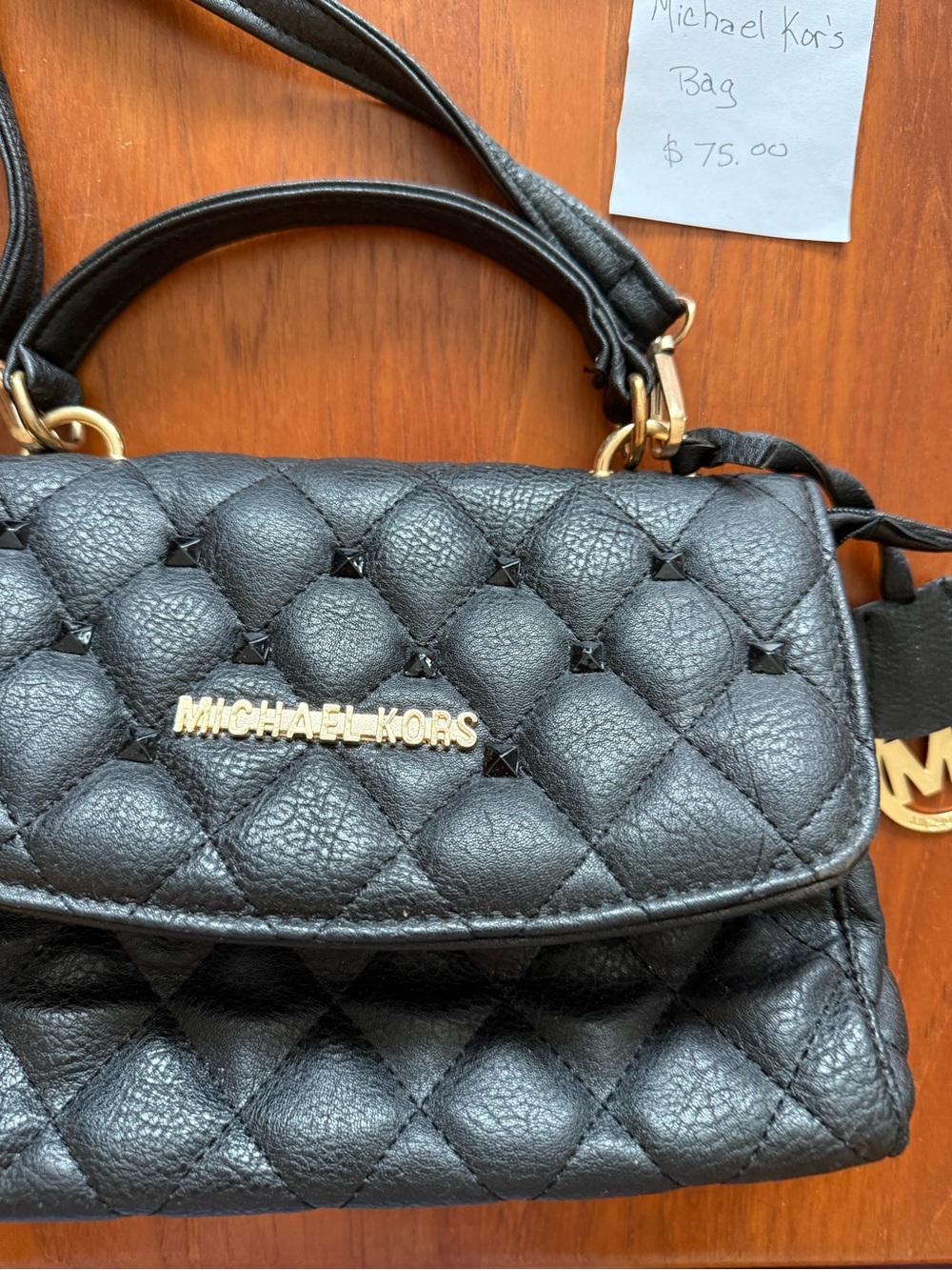 Michael Kors Black Quilted Mini Top-Handle Bag with Gold Hardware